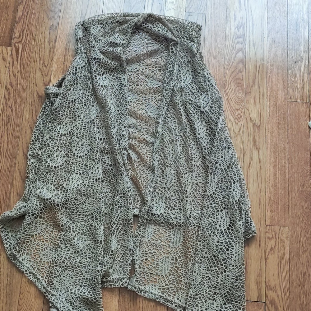 Crocheted Vest Buttonless Tan